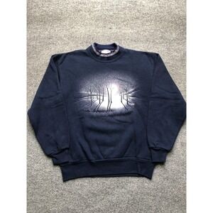 Vintage Morning Sun Sweatshirt Womens Medium Blue Winter Forest Graphic 90s